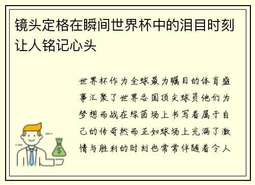 镜头定格在瞬间世界杯中的泪目时刻让人铭记心头